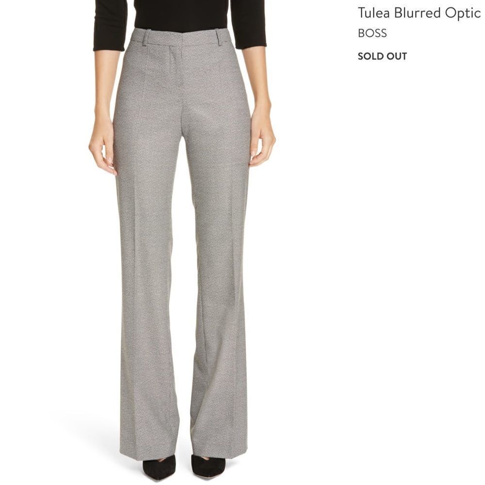 Boss Women Tulea3 Black High Waist Wide Leg Trouser Pants Houndstooth New Size 4